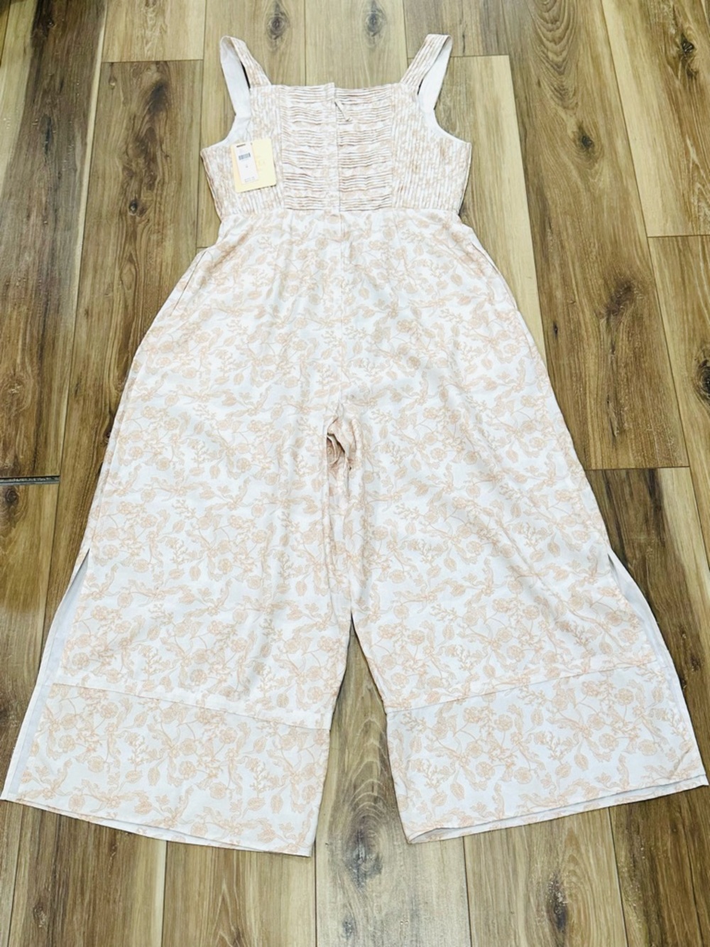 Anthropologie Sancia Floral Wide Leg Jumpsuit Beige Pleated Bodice NWT Medium